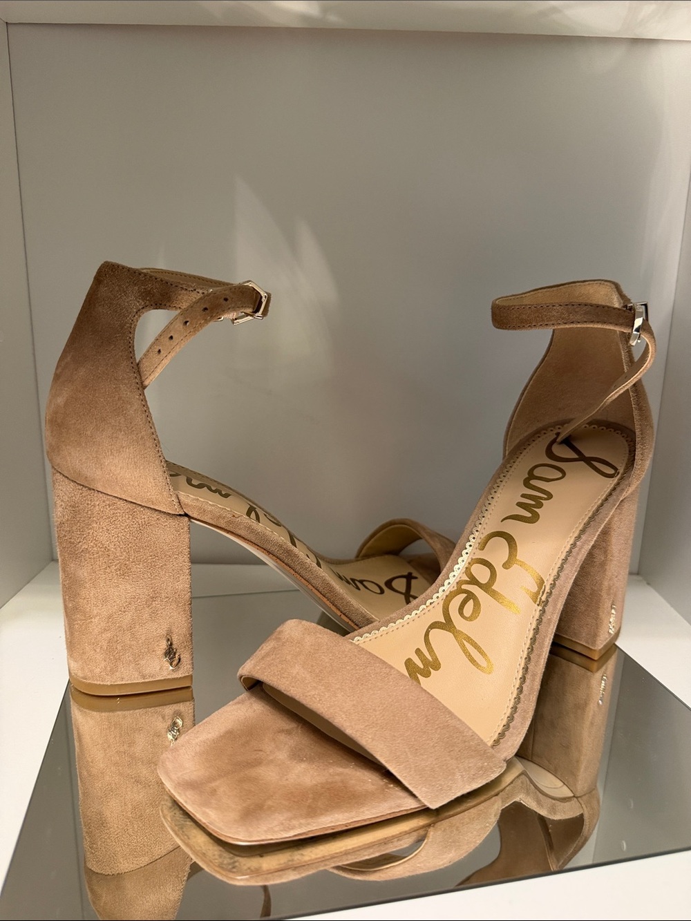 Sam Edelman Beige Suede Block Heel Sandals